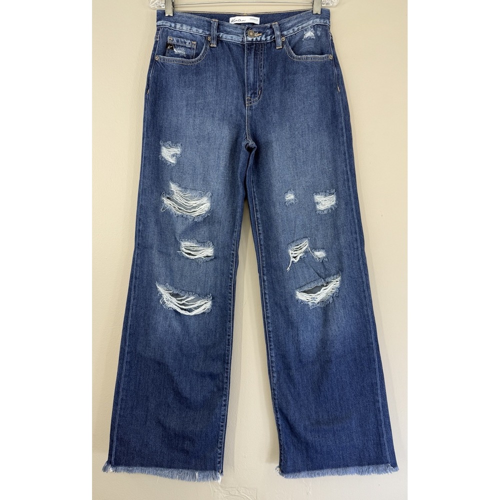 KanCan For Maurices Wide Leg Jeans Women's 27 Ripped Fray Hem Soft Denim